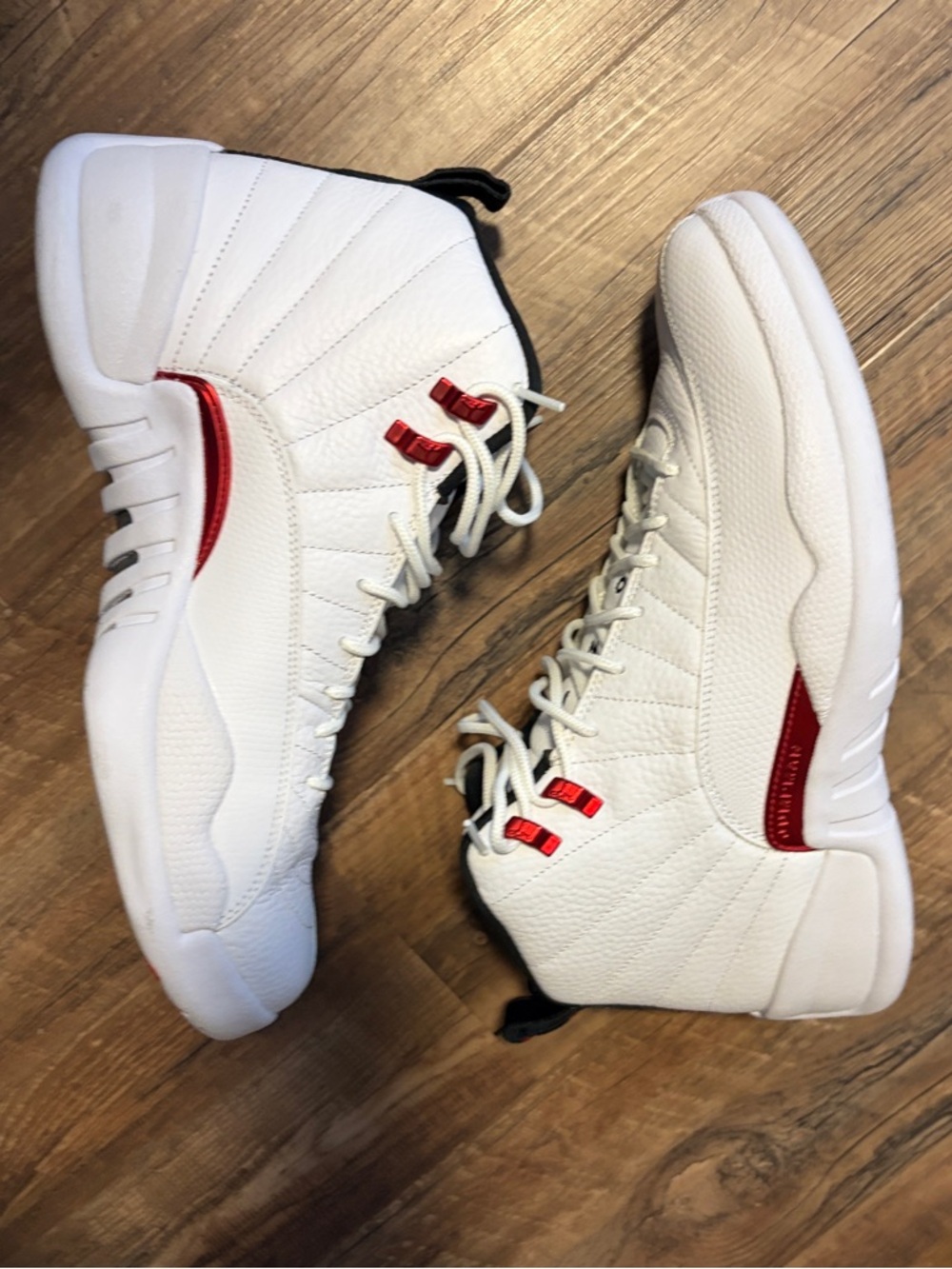 Jordan 12 Men’s Athletic Shoes White with Red Accents